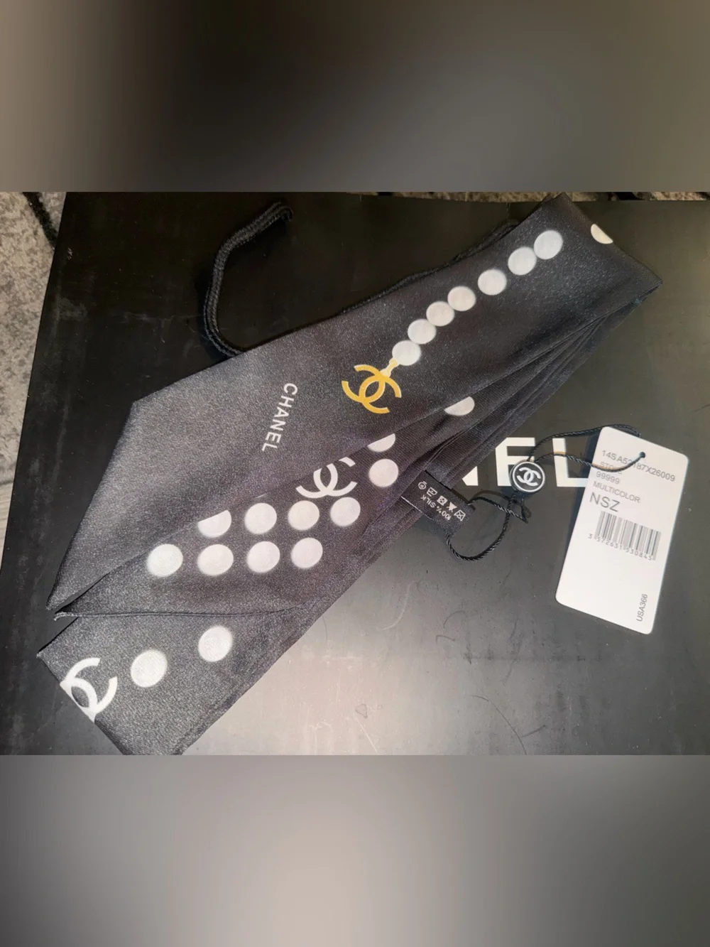 Black Polka Pearls Dot Silk Scarf